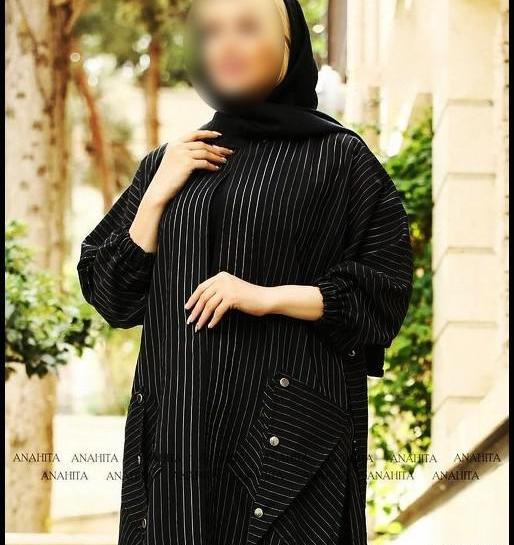 عکس مدل مانتو بلند راه راه مشکی