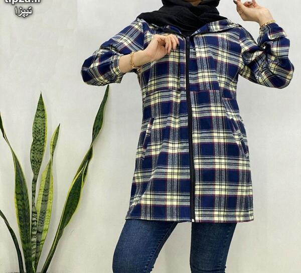 عکس مدل مانتو چهارخونه جلو باز جدید