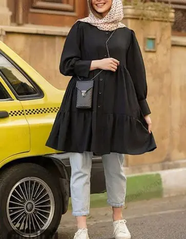 عکس مدل مانتو جلو باز با پارچه لنین طرح دار