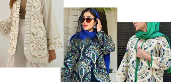 عکس مدل مانتو جلو باز با پارچه لنین طرح دار