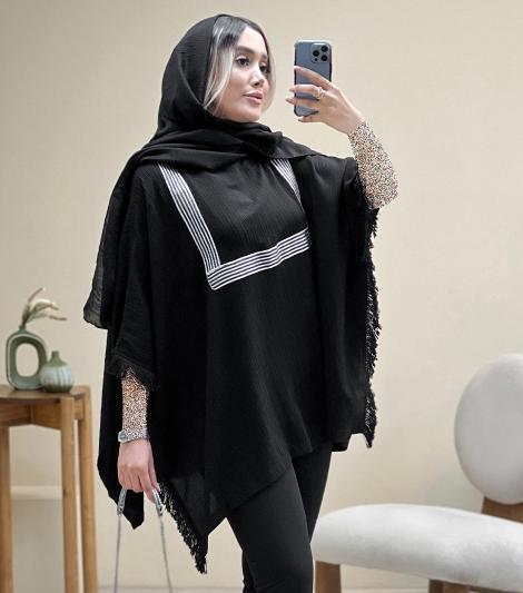عکس الگوی مدل مانتو پانچ جلو باز