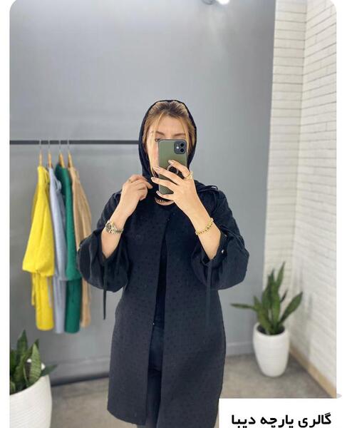عکس مدل یقه مانتو جلو باز با پارچه ابروبادی
