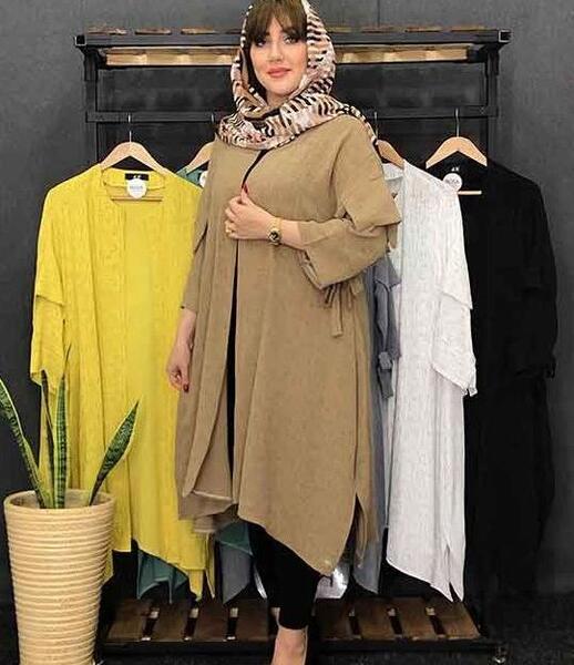 عکس مدل یقه مانتو جلو باز با پارچه ابروبادی
