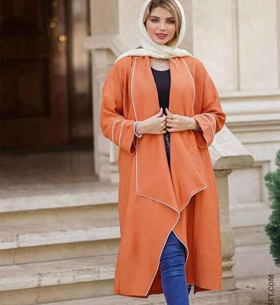 عکس مدل مانتو نخی طرح دار جلو باز