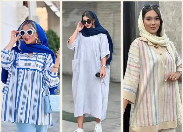 عکس مدل مانتو نخی طرح دار جلو باز