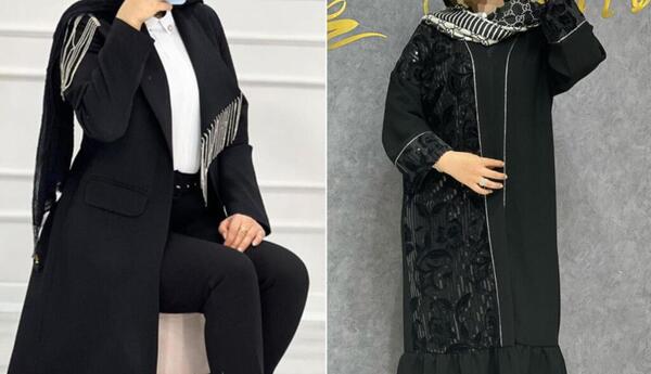 عکس مدل مانتو مجلسی بلند مشکی کرپ جلو باز