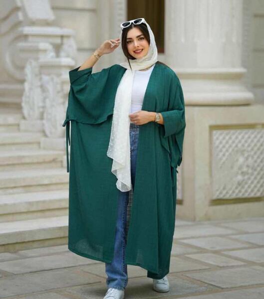 عکس مدل مانتو بلند سبز یشمی