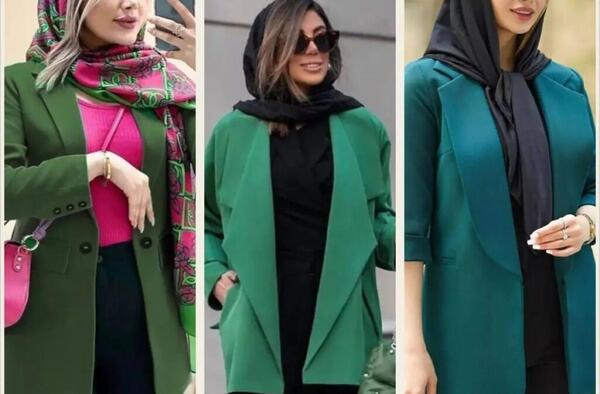 عکس مدل مانتو بلند رنگ سبز یشمی
