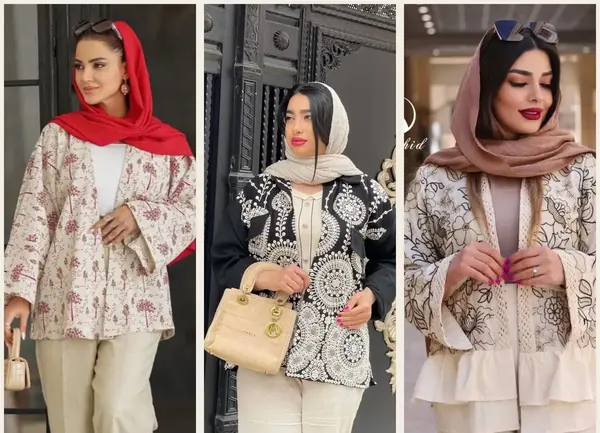 عکس مدل مانتو بلند با پارچه سوزن دوزی هندی