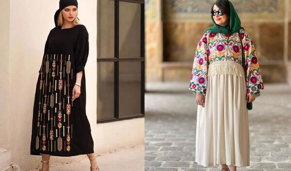 عکس مدل مانتو بلند با پارچه سوزن دوزی هندی