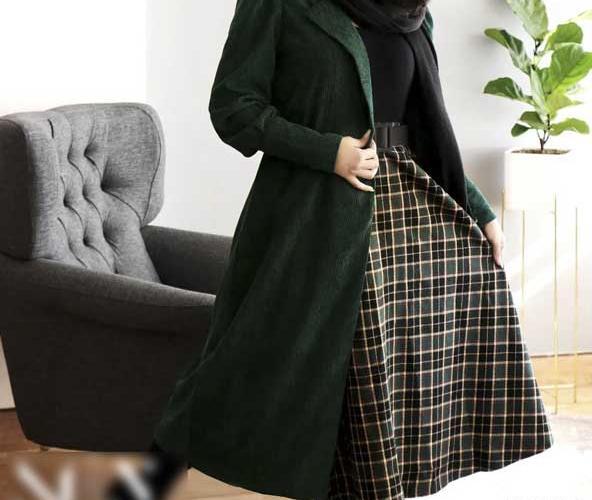 عکس مدل مانتو بلند مخمل کبریتی ریز