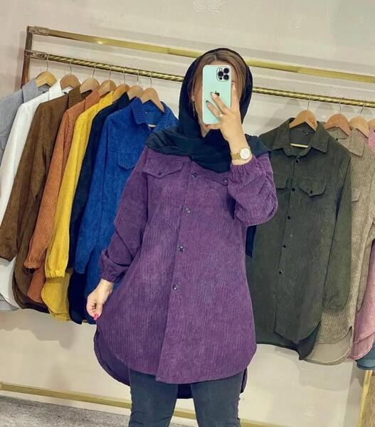 عکس مدل مانتو بلند مخمل کبریتی ریز