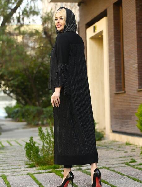 عکس مدل مانتو مجلسی بلند مشکی لمه