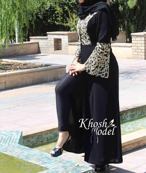 عکس مدل مانتو بلند با گیپور کار شده