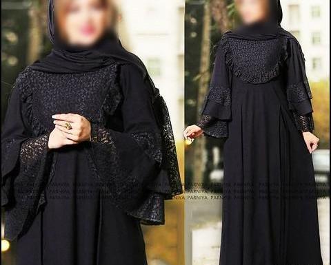 عکس مدل مانتو بلند با گیپور کار شده