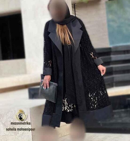 عکس مدل مانتو مجلسی بلند با گیپور