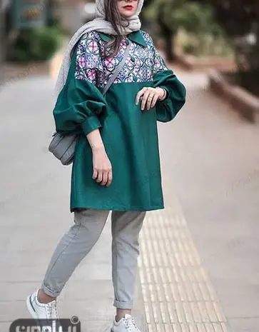 عکس مدل مانتو بلند لنین طرح دار