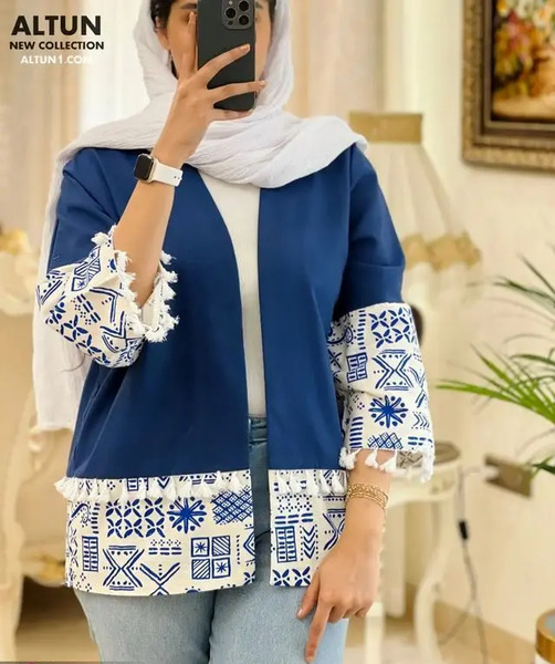 عکس مدل مانتو با پارچه لنین طرح دار بلند