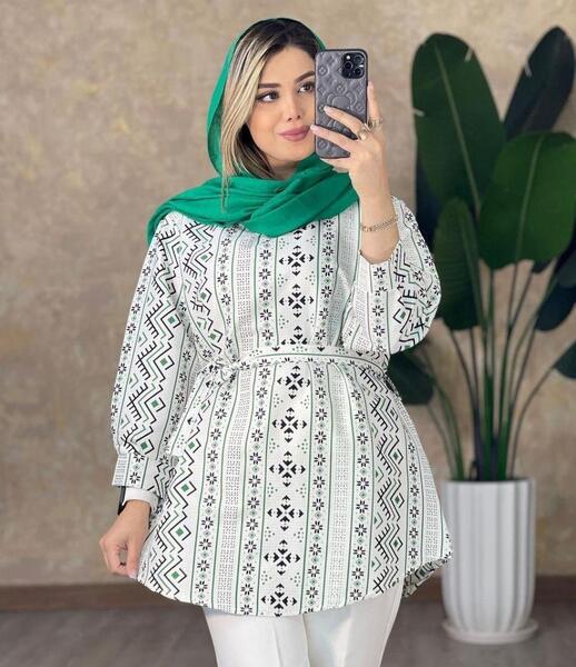 عکس مدل مانتو بلند با پارچه لنین طرح دار
