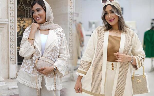 عکس مدل مانتو بلند با پارچه لنین طرح دار