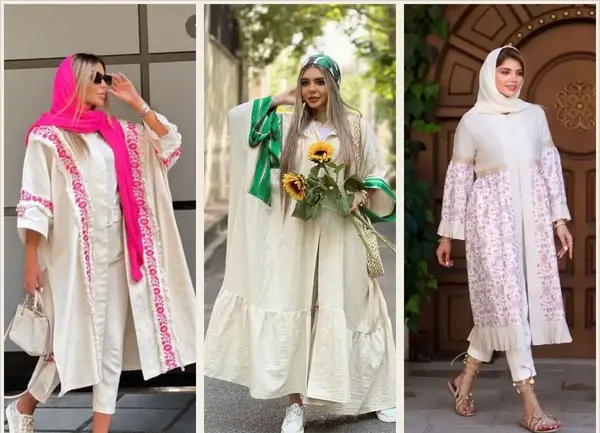 عکس مدل مانتو بلند با پارچه لنین طرح دار