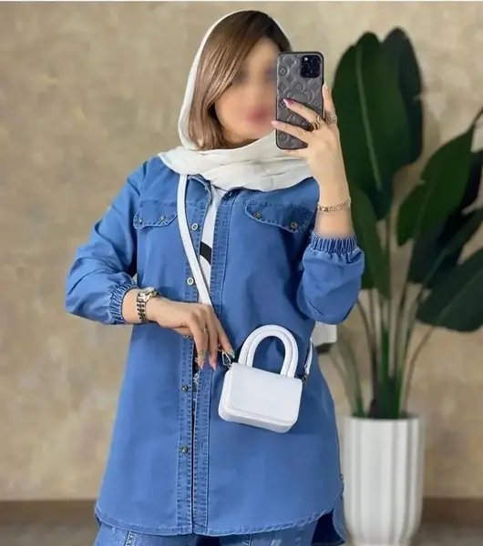 عکس مدل مانتو بلند با پارچه طرح لی