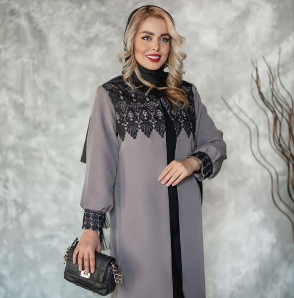 عکس مدل مانتو مجلسی بلند طوسی