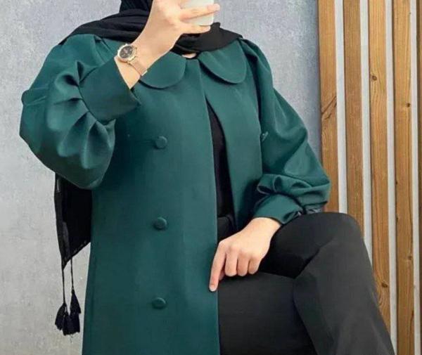عکس مدل مانتو بلند ساده دکمه دار ایرانی