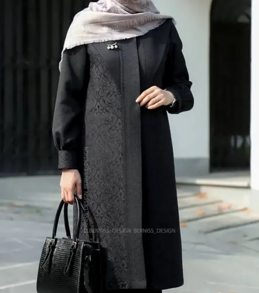عکس مدل مانتو بلند با پارچه ژاکارد مشکی