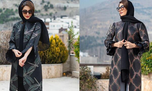 عکس مدل مانتو بلند با پارچه ژاکارد مشکی