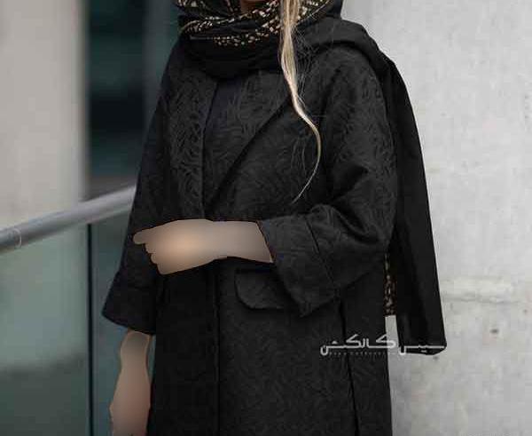 عکس مدل مانتو بلند با پارچه ژاکارد مشکی