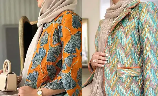 عکس مدل مانتو بلند مجلسی با پارچه ژاکارد