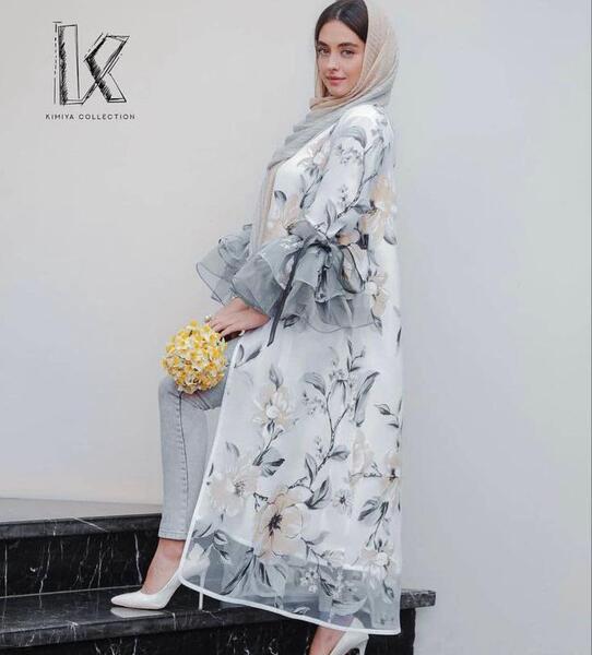 عکس مدل مانتو بلند مجلسی با پارچه ژاکارد