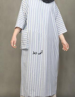 عکس مدل مانتو بلند پارچه راه راه