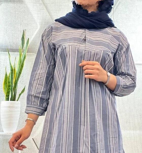 عکس مدل مانتو بلند پارچه راه راه