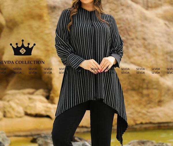 عکس مدل مانتو بلند با پارچه راه راه