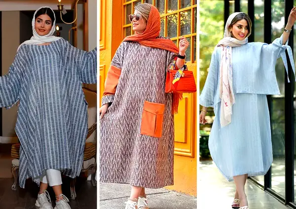 عکس مدل مانتو بلند با پارچه راه راه