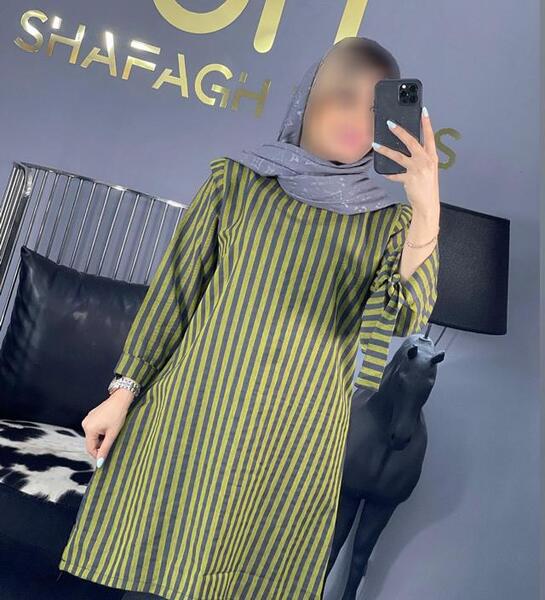 عکس مدل مانتو راه راه بلند چاک دار