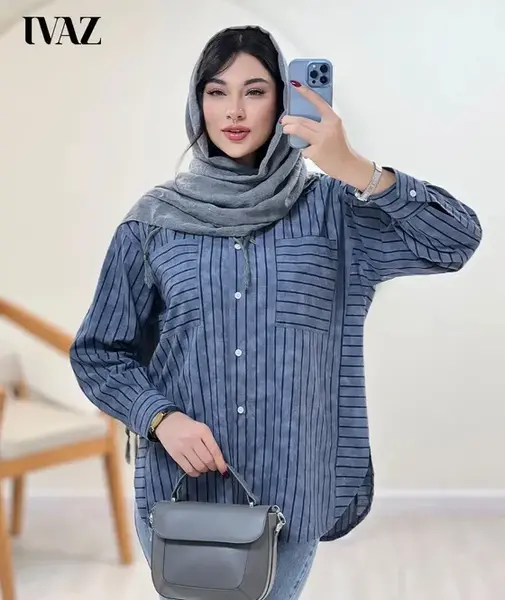 عکس مدل مانتو راه راه بلند چاک دار