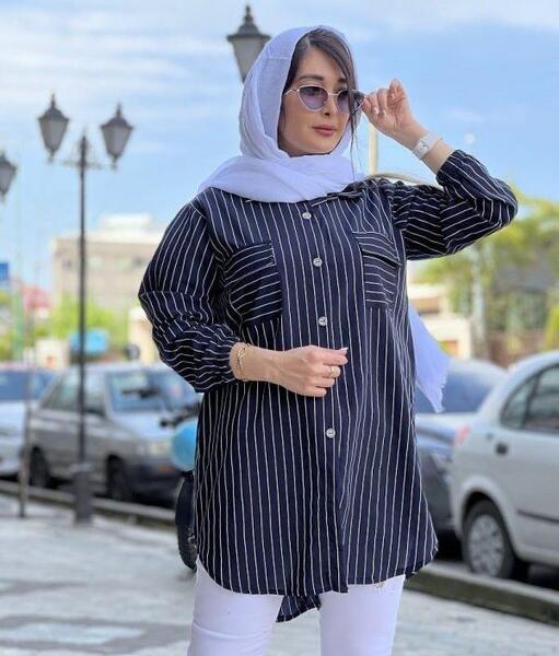 عکس مدل مانتو راه راه بلند چاک دار