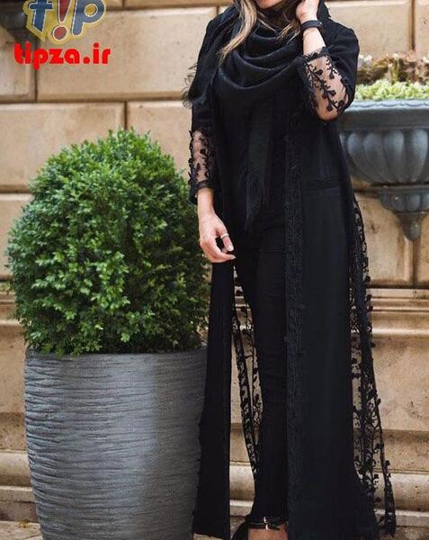 عکس مدل مانتو های حریر مشکی بلند