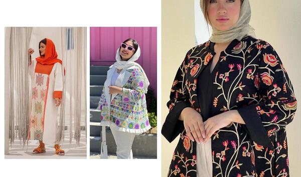 عکس مدل مانتو بلند با پارچه حاشیه دار