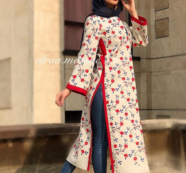 عکس مدل مانتو بلند چاکدار بغل جدید