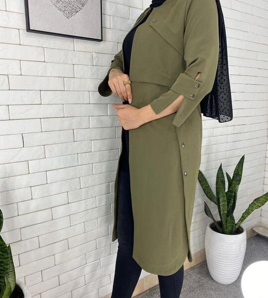 عکس مدل مانتو بلند چاکدار بغل جدید