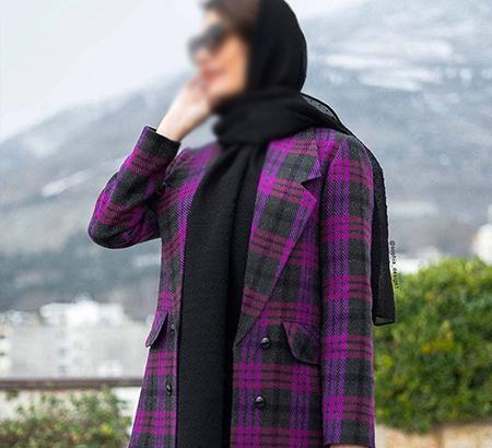 عکس مدل مانتو چهارخونه بلند جلو باز
