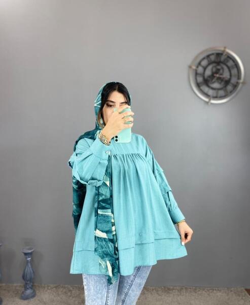 عکس مدل مانتو بلند جلو بسته چین دار