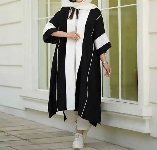 عکس مدل مانتو مشکی بلند دخترانه جلو باز