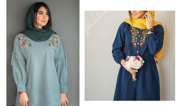 عکس مدل مانتو بلند با پارچه شانتون نخی