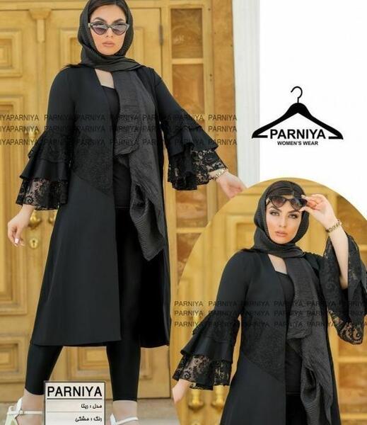 عکس مدل مانتو مشکی بلند آستین کلوش