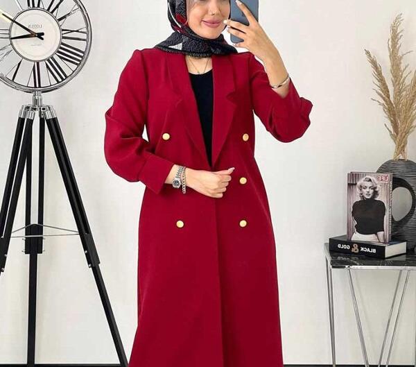 عکس مدل مانتو زرشکی بلند جدید